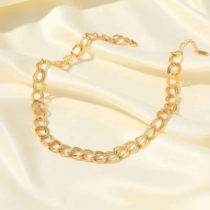 Rantai Leher Link Chain, Berlapis Emas 18K