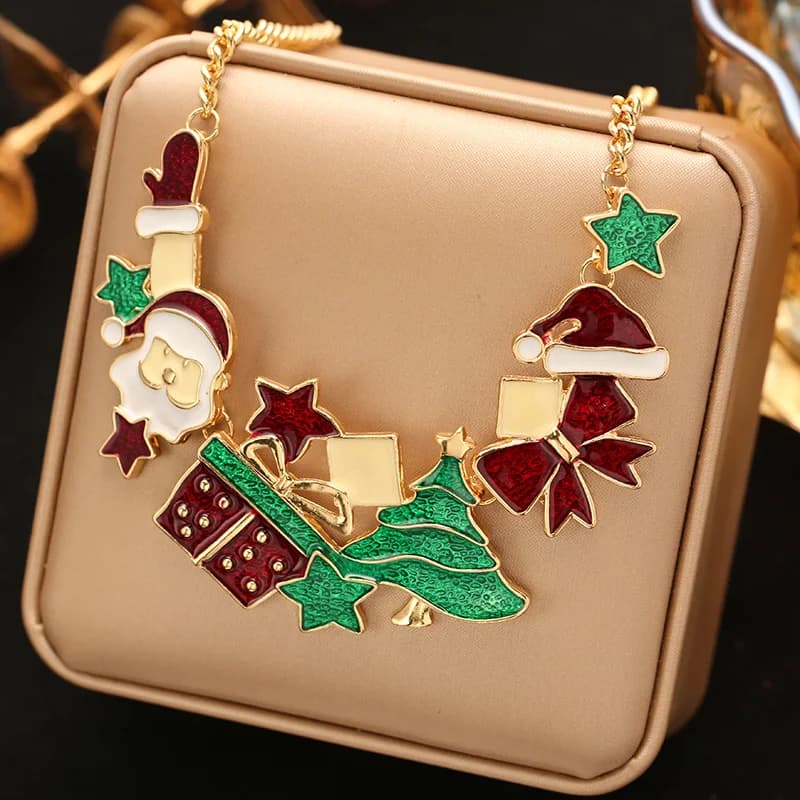 Kalung Loket Pokok Krismas, Serpihan Salji & Rusa