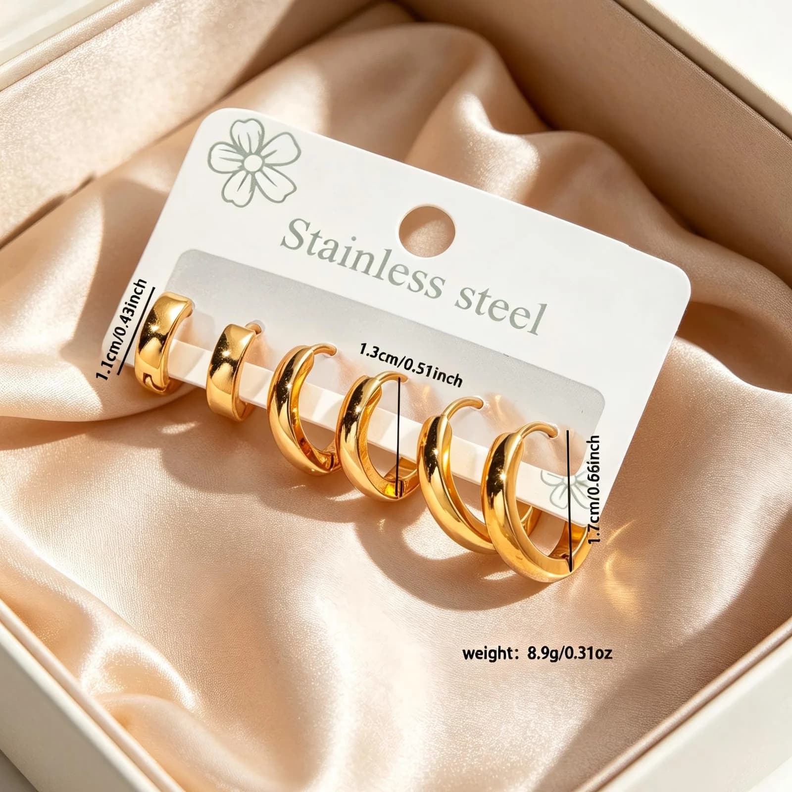 Set Anting Hoop Bulat Emas (3 Pasang)