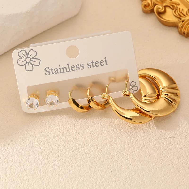 Set Anting-Anting Lingkaran Zirkonia (3 Pasang)