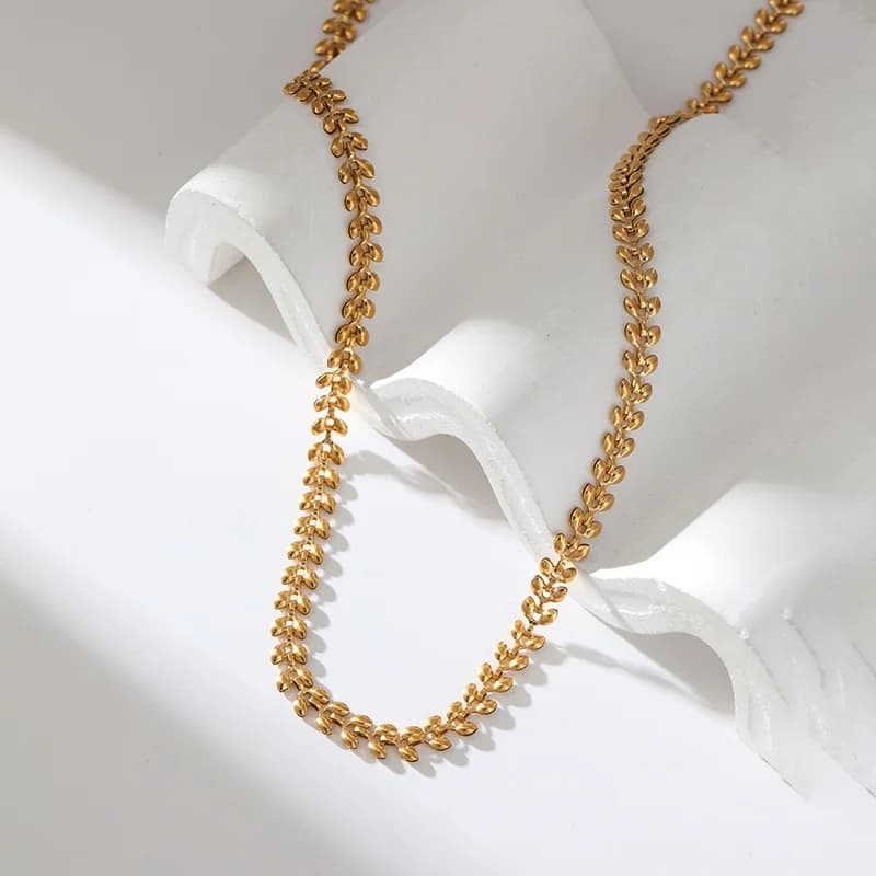 Kalung Rantai Gandum, Bersalut Emas 18K Bertekstur