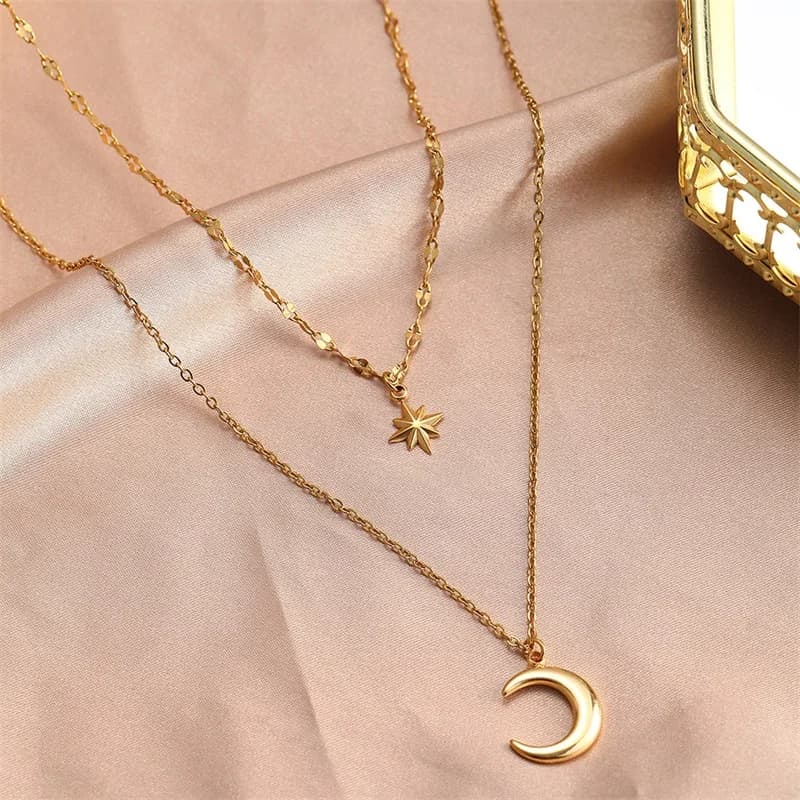 Kalung Loket Bulan Bintang Retro, Bersadur Emas