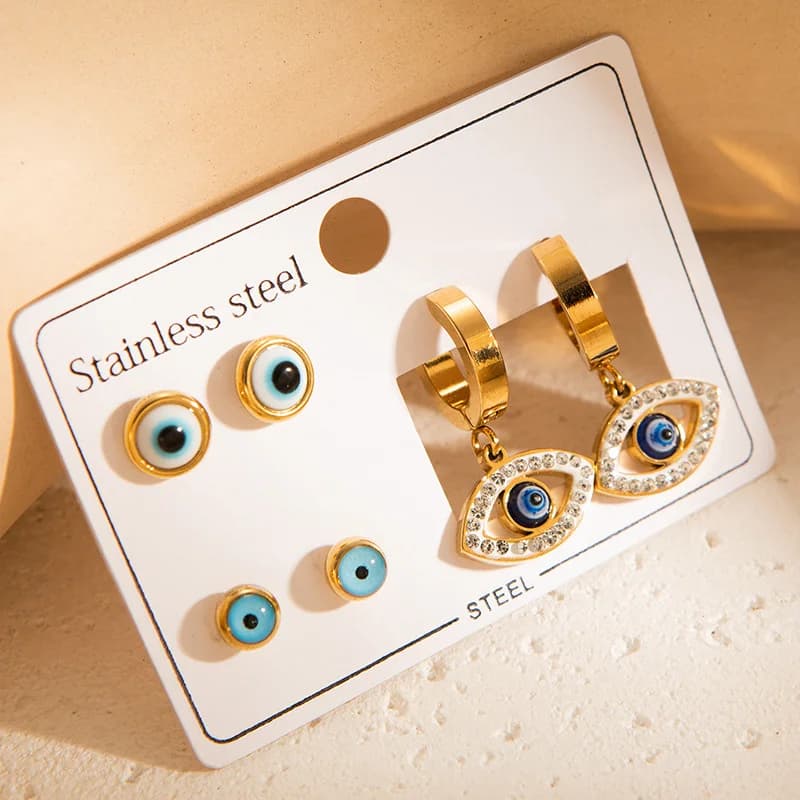 Set Anting Stud Zirkonia Kubik Mata Biru (3 Pasang)