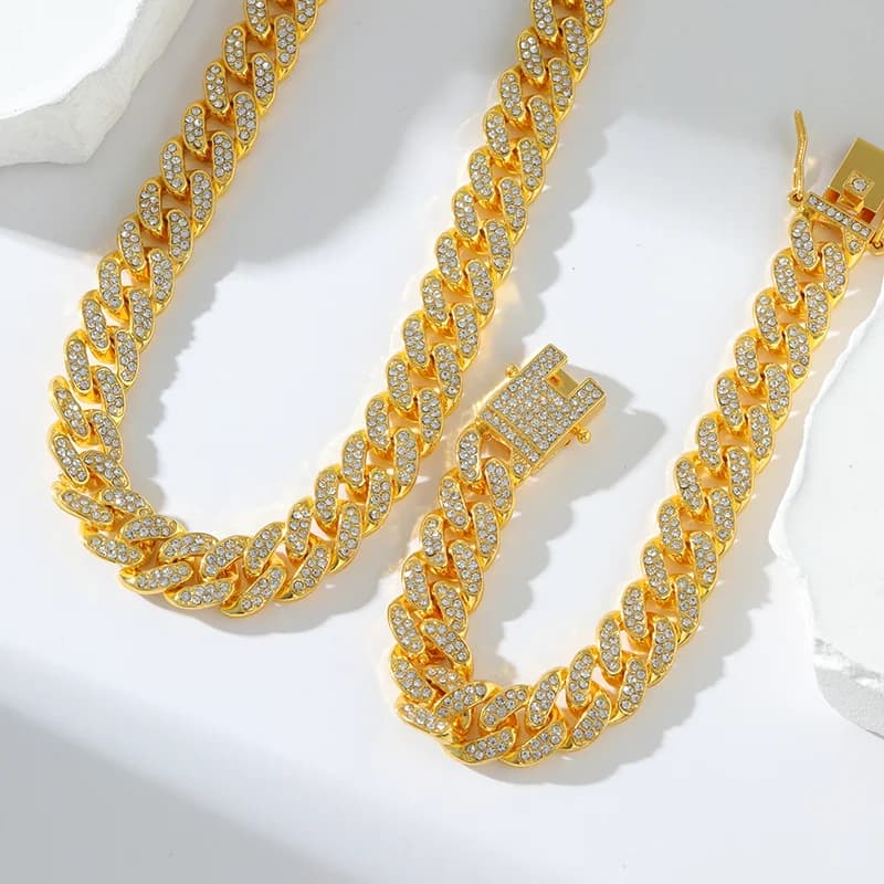 Set Rantai Leher & Gelang Kuban Tebal, Perak