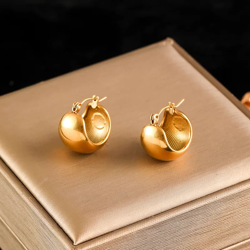 Anting-anting Bulat Hoop Keluli Tahan Karat Emas