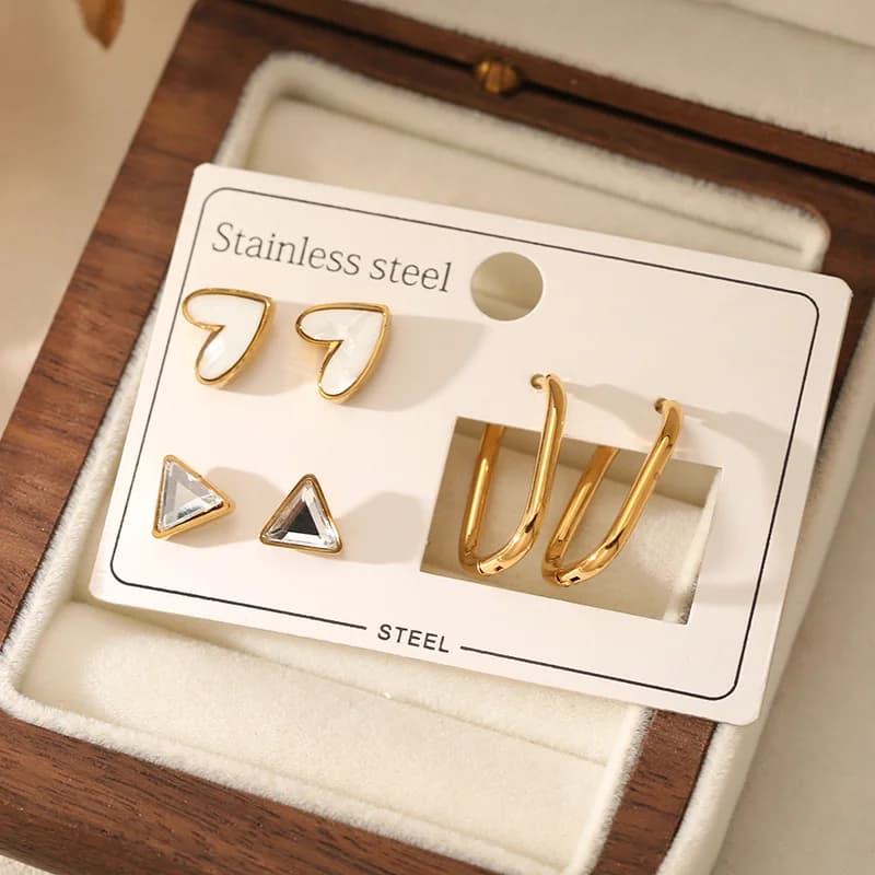 Set Anting-Anting Gelung & Paku Hati Segi Tiga (3 Pasang)