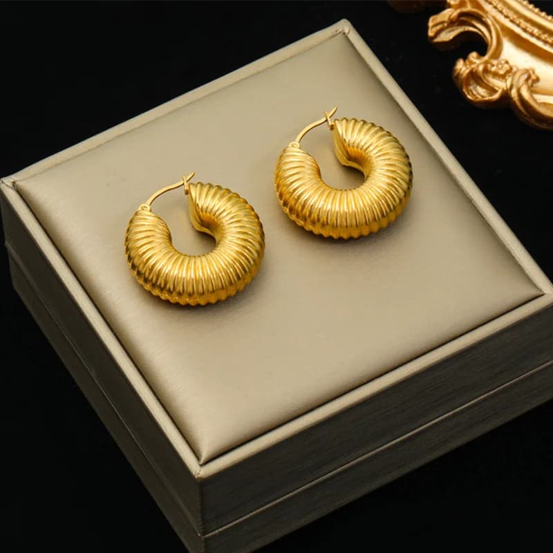 Anting-anting Bulat Hoop Keluli Tahan Karat Emas