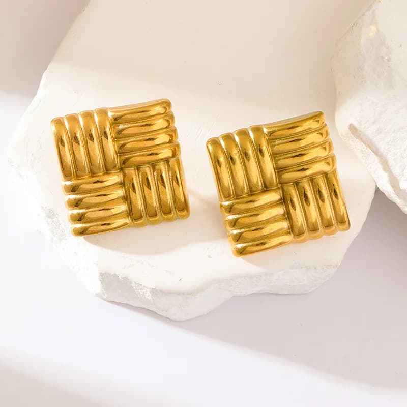Anting-anting Stud Geometri, Keluli Tahan Karat Warna Emas