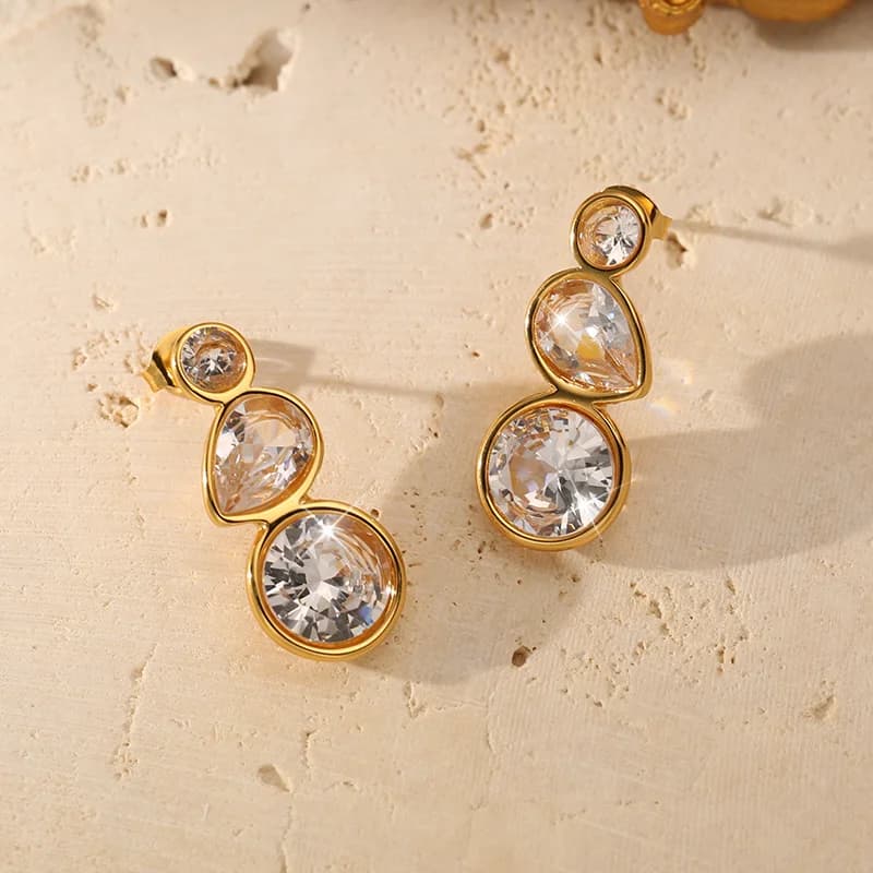 Anting-anting Gantung Kristal Zirkon Keluli Tahan Karat