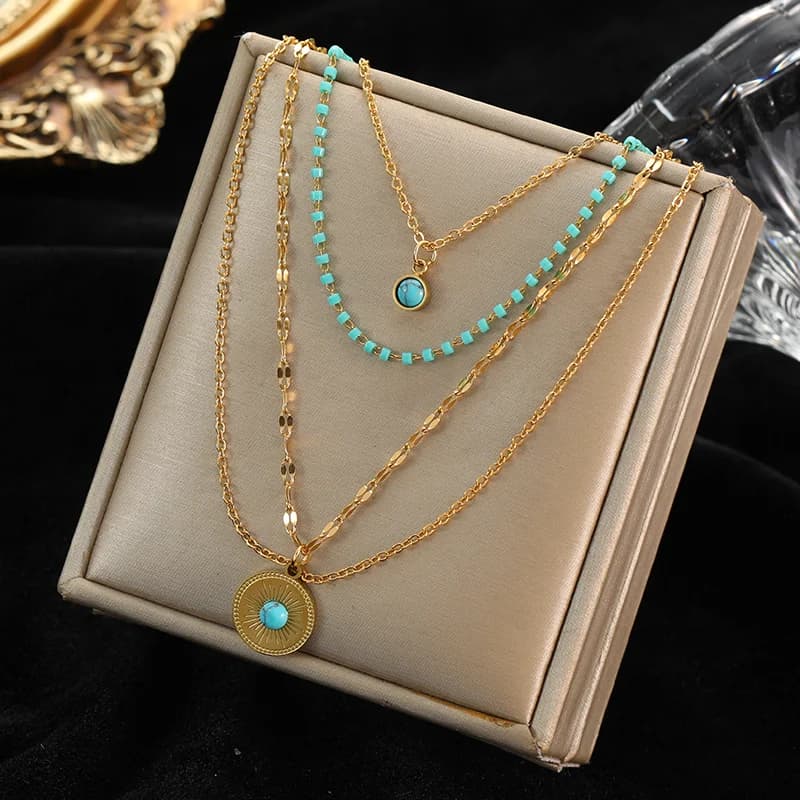 Kalung Choker Berbilang Lapis Batu Hijau