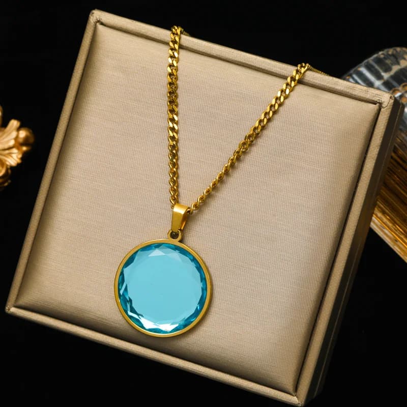 Rantai Leher Choker Loket Kristal Bulat