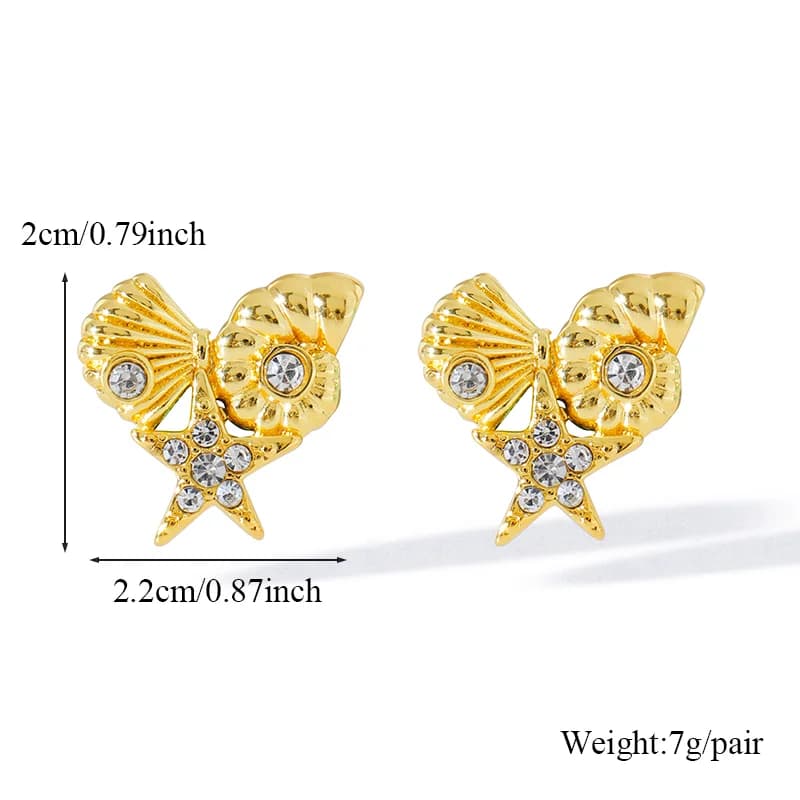 Anting-anting Stud Kerang Bintang Laut Zirkon Keluli Tahan Karat