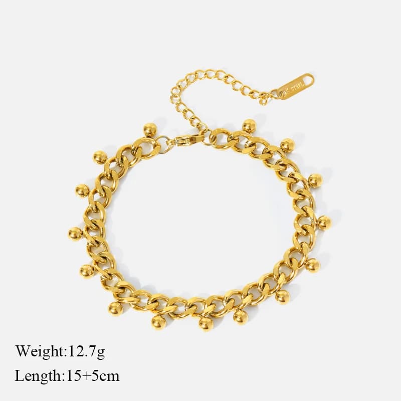 Set Rantai Leher & Gelang Rantai Kasar, Emas