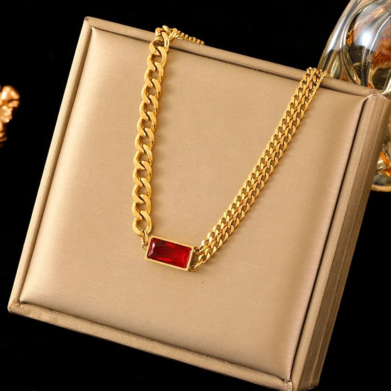 Set Kalung, Gelang dan Anting Kristal Zirkon Merah