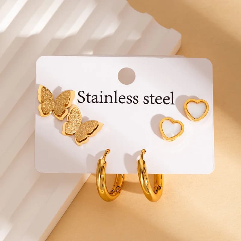 Set Anting-Anting Gelung & Paku Hati Segi Tiga (3 Pasang)