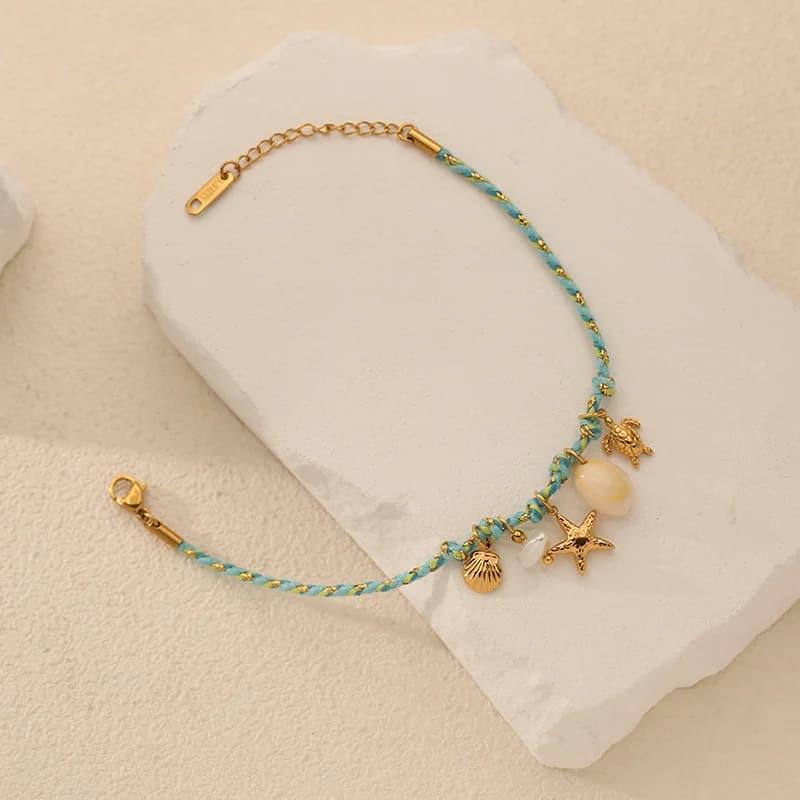 Gelang Charm Bintang Laut dan Kerang dengan Rantai Tali