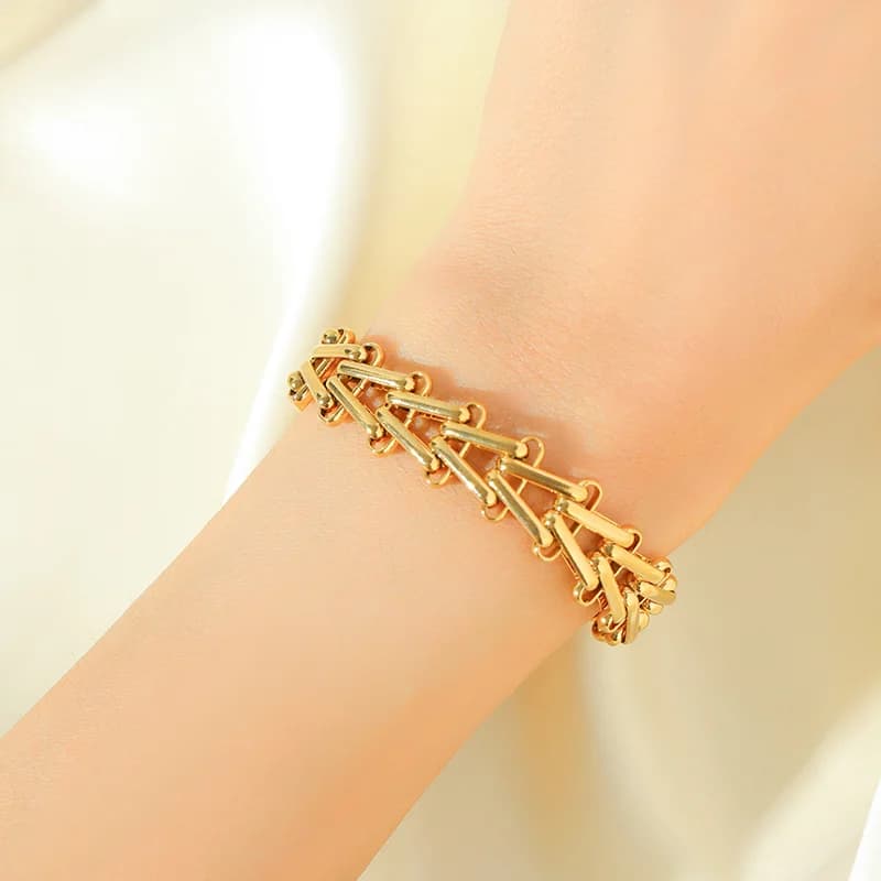 Gelang Rantai Geometri Tebal, Bersalut Emas