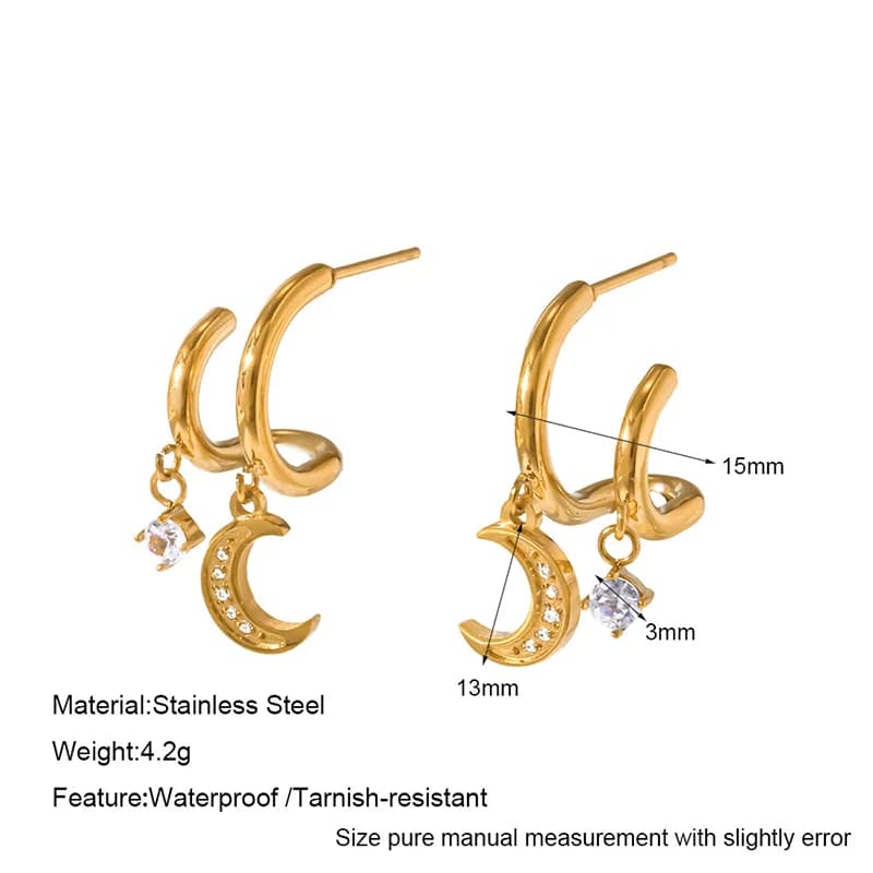 Anting-anting Stud Bulan Zirkon, Keluli Tahan Karat