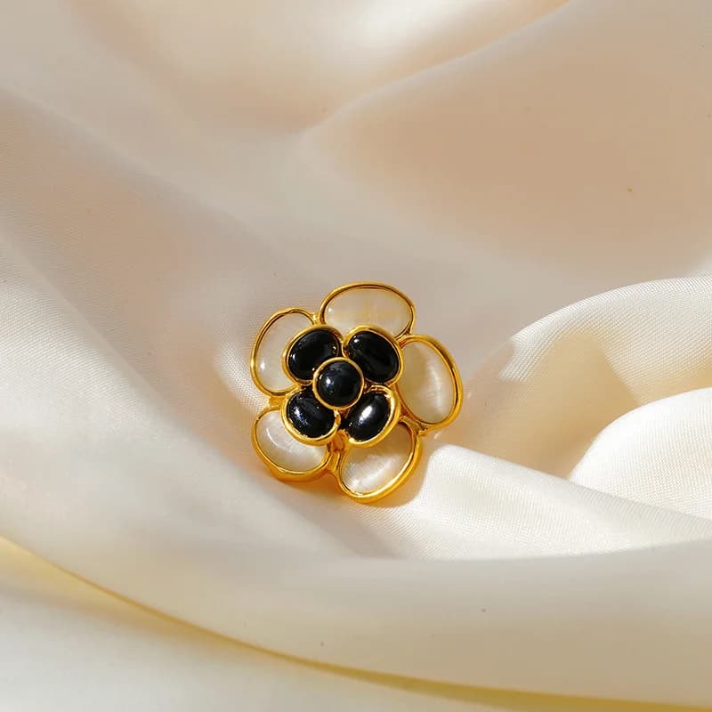 Set Kalung, Anting-anting & Cincin Bunga Enamel Berwarna-warni