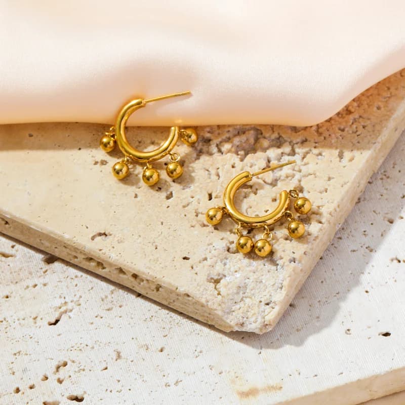 Anting-anting Stud Manik Bentuk C Emas Keluli Tahan Karat 316L
