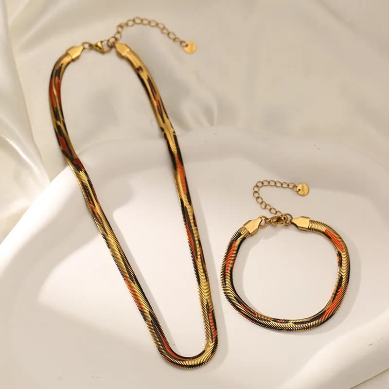 Set Kalung dan Gelang Rantai Ular Rata