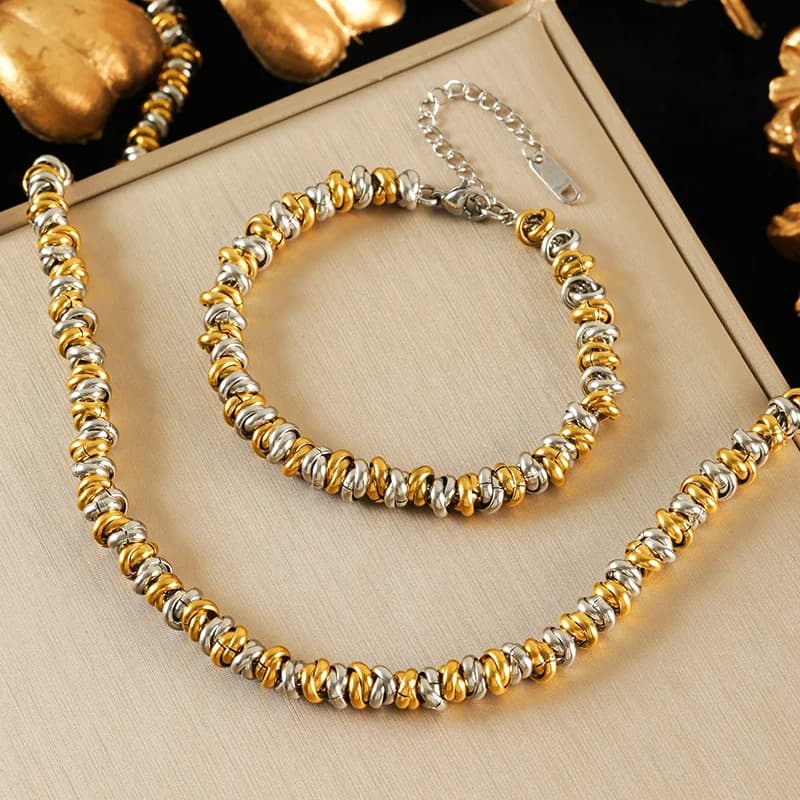 Set Kalung & Gelang Tangan Rantai Dua Warna