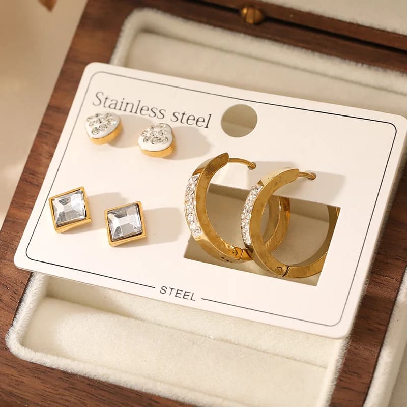 Set Anting-Anting Lingkaran & Stud Zirkon Berkilau