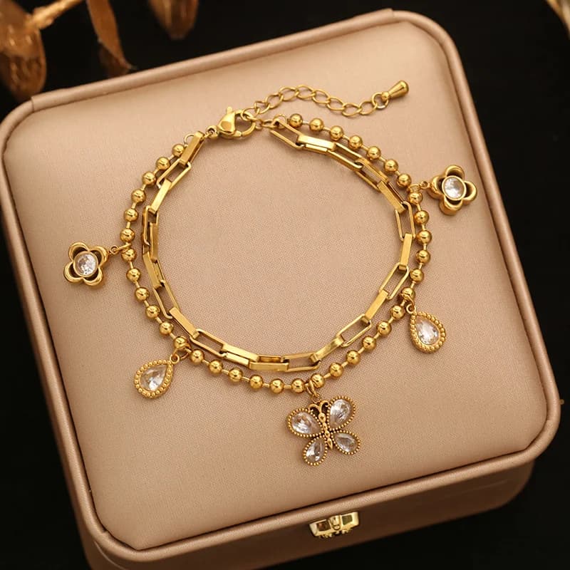 Gelang Charm Bunga & Bintang dengan Mutiara