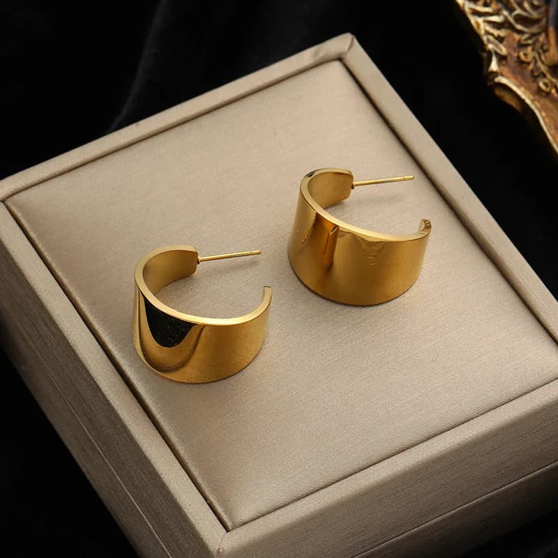 Anting-anting Bulat Hoop Keluli Tahan Karat Emas