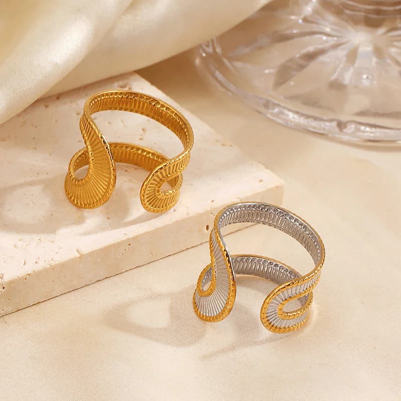 Cincin Gelang Boleh Laras Berongga Tidak Sekata Keluli Tahan Karat