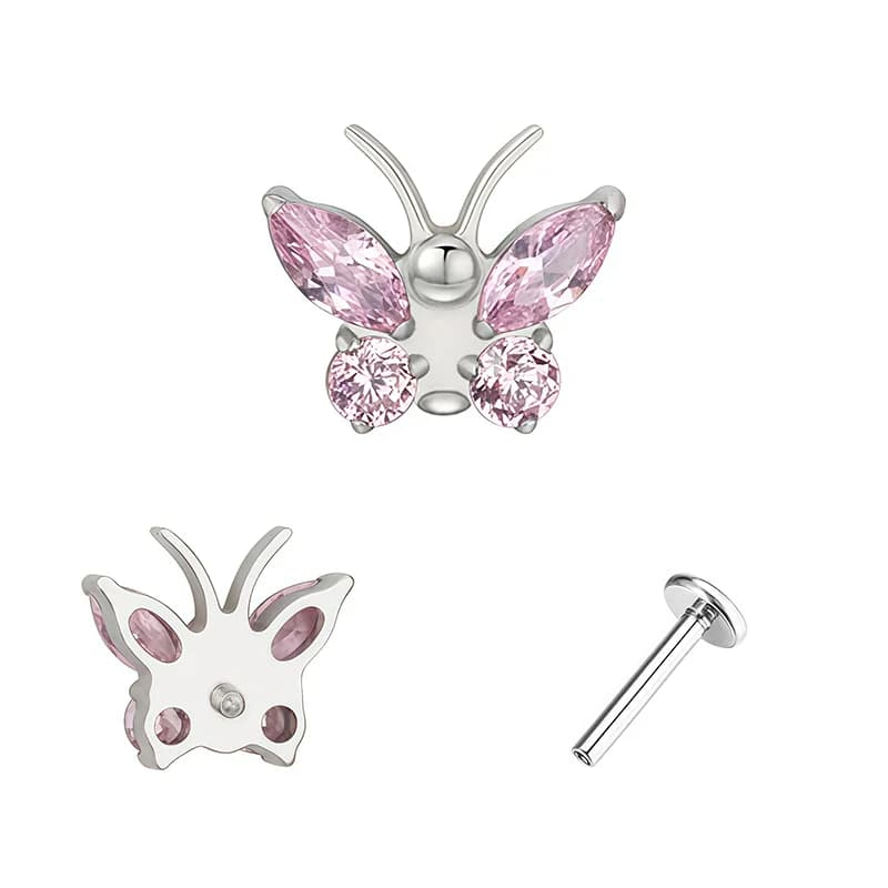 Piercing Badan Titanium Kupu-kupu Spiral Zirkon