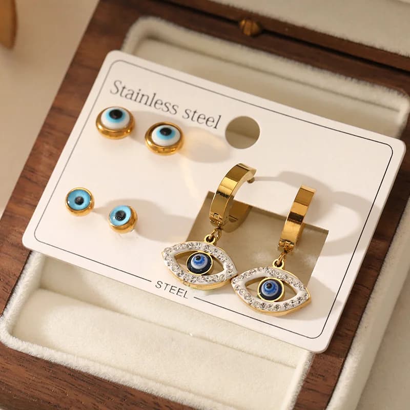 Set Anting Stud Zirkonia Kubik Mata Biru (3 Pasang)