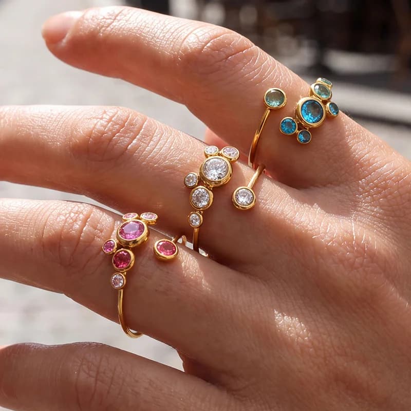 Cincin Boleh Laras Zirkonia Kubik Berwarna-warni